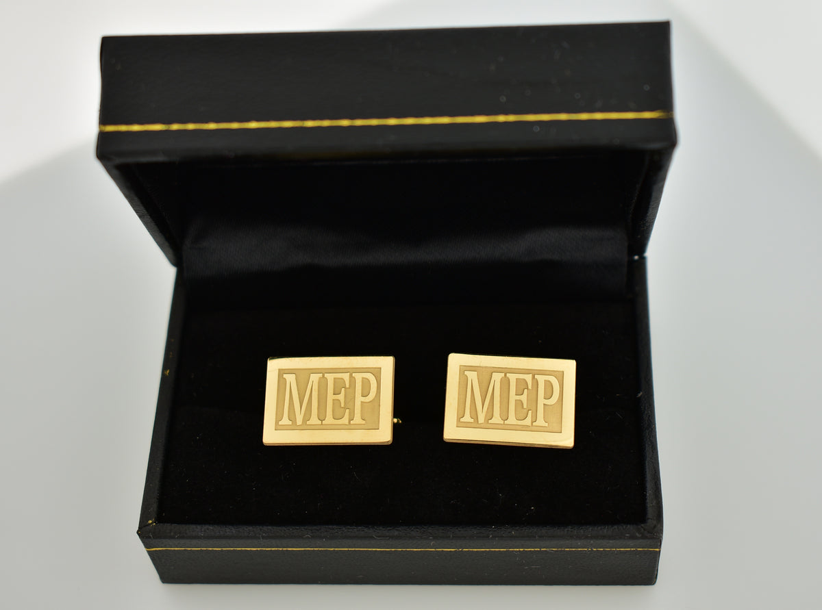 14k yellow 14k white gold sterling silver rectangle cufflinks cuff links personalized monogram