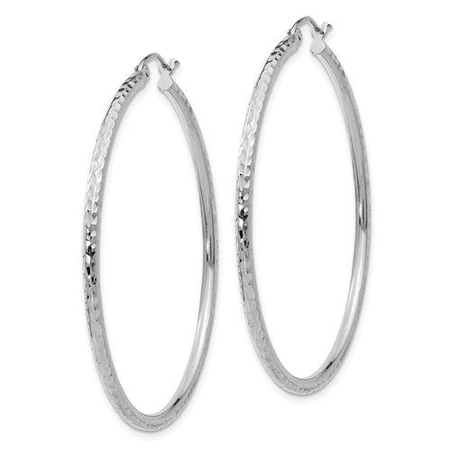 14k white gold diamond cut round hoop earrings 44mm x 2mm