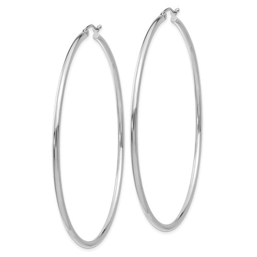 14k White Gold Large Classic Round Hoop Earrings 66mm x 2.5mm