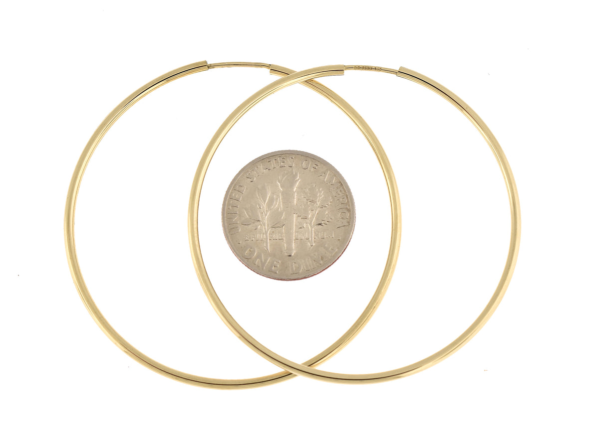 14k yellow gold large endless round hoop earrings 40mm x 1.5mm