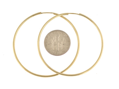 14k yellow gold large endless round hoop earrings 40mm x 1.5mm