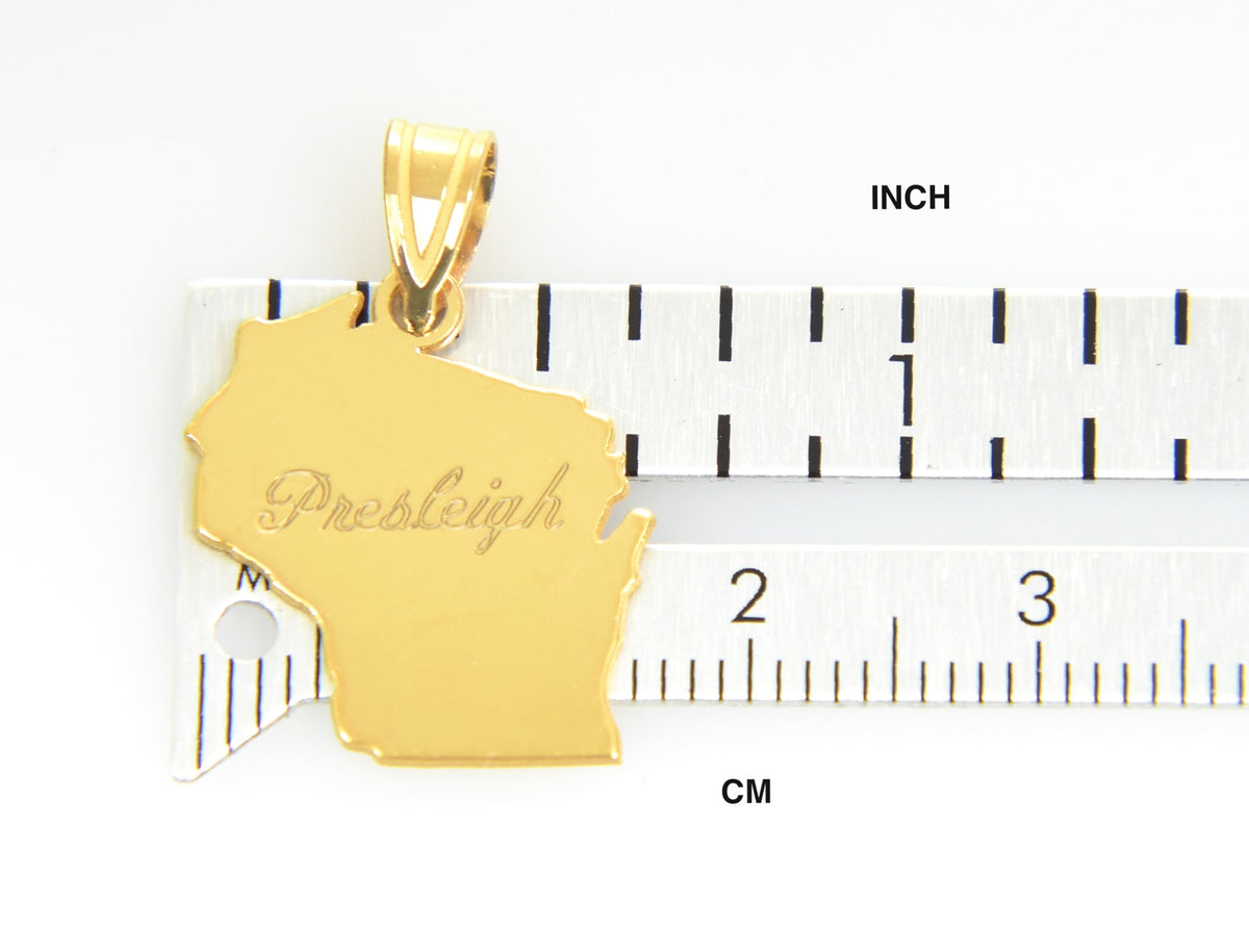 14k gold or sterling silver wisconsin wi state map pendant charm personalized monogram