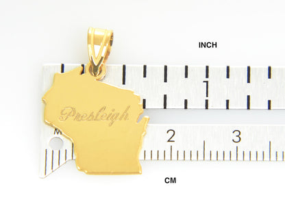 14k gold or sterling silver wisconsin wi state map pendant charm personalized monogram