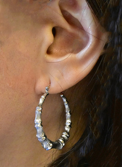 14k white gold bamboo hoop earrings 33mm