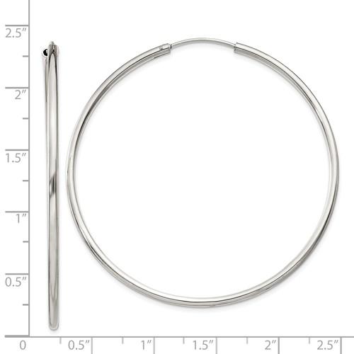 sterling silver 2 inch round endless hoop earrings 53mm x 2mm