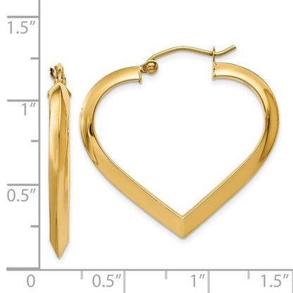 14k yellow gold heart hoop earrings 29mm x 3mm