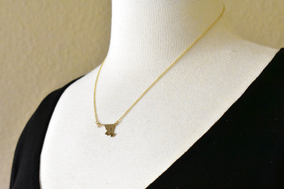 14k gold or sterling silver maryland md state name necklace personalized monogram