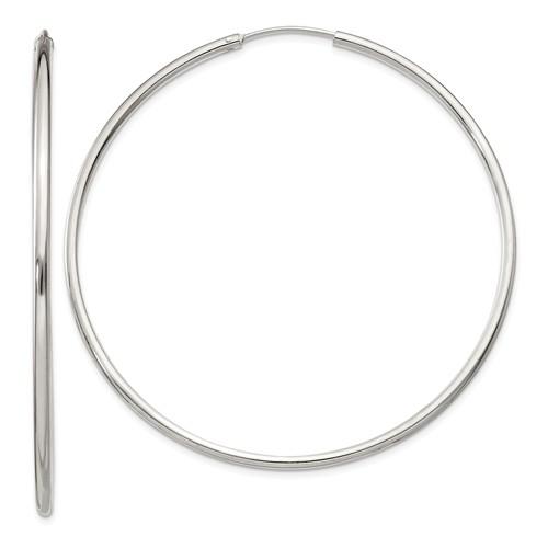 Sterling Silver 2.24 inch Round Endless Hoop Earrings 57mm x 2mm