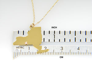14k 10k Yellow Rose White Gold Diamond Silver New York NY State Map Personalized City Necklace