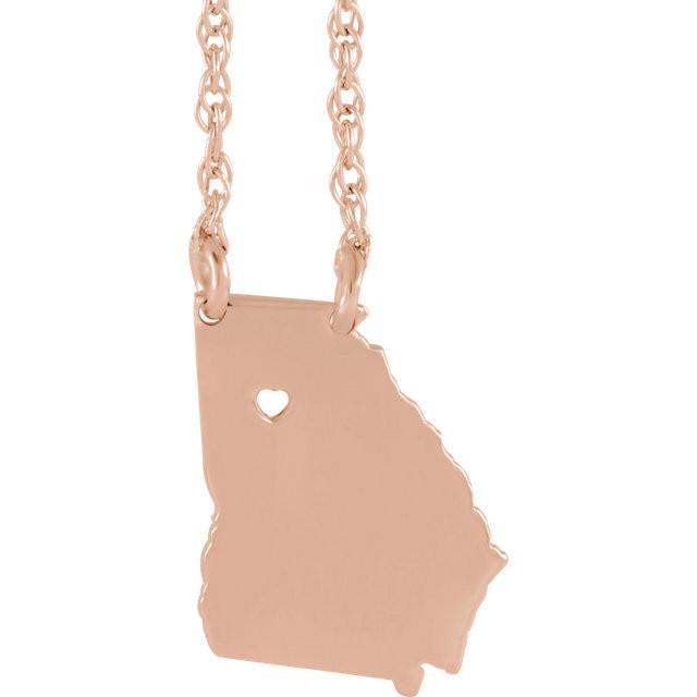 14k gold 10k gold silver georgia state map necklace heart personalized city