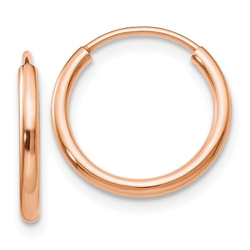 14k Rose Gold Classic Endless Round Hoop Earrings 13mm x 1.5mm