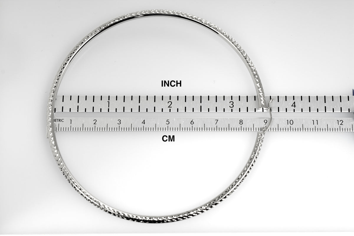 14k white gold 3.35 inch diameter extra large giant gigantic diamond cut round classic hoop earrings lightweight 85mm x 3mm