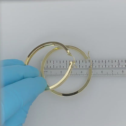 10k Yellow Gold Classic Square Tube Round Hoop Earrings 52mm x 3mm