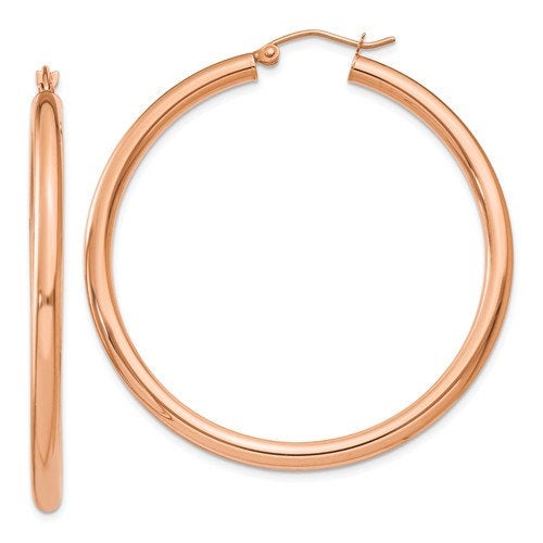 14k rose gold classic round hoop earrings 45mm x 3mm