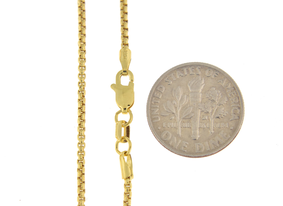 14k yellow gold 1.5mm round box bracelet anklet choker necklace pendant chain lobster clasp