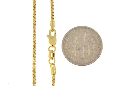 14k yellow gold 1.5mm round box bracelet anklet choker necklace pendant chain lobster clasp