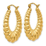 Indlæs billede til gallerivisning 10K Yellow Gold Shrimp Scalloped Twisted Classic Hoop Earrings 30mm x 23mm
