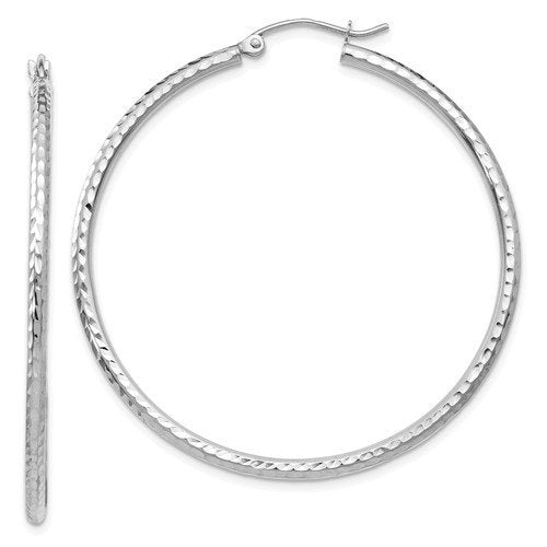 14k white gold diamond cut round hoop earrings 44mm x 2mm