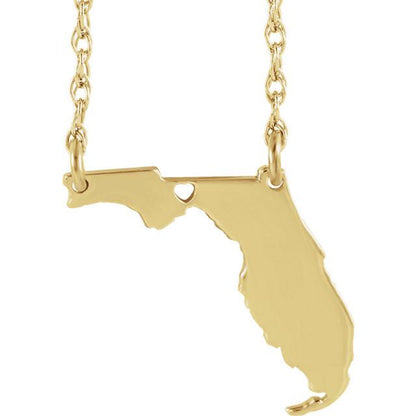 14k gold 10k gold silver florida fl state map necklace heart personalized city