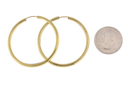 14k yellow gold round endless hoop earrings 45mm x 2.75mm