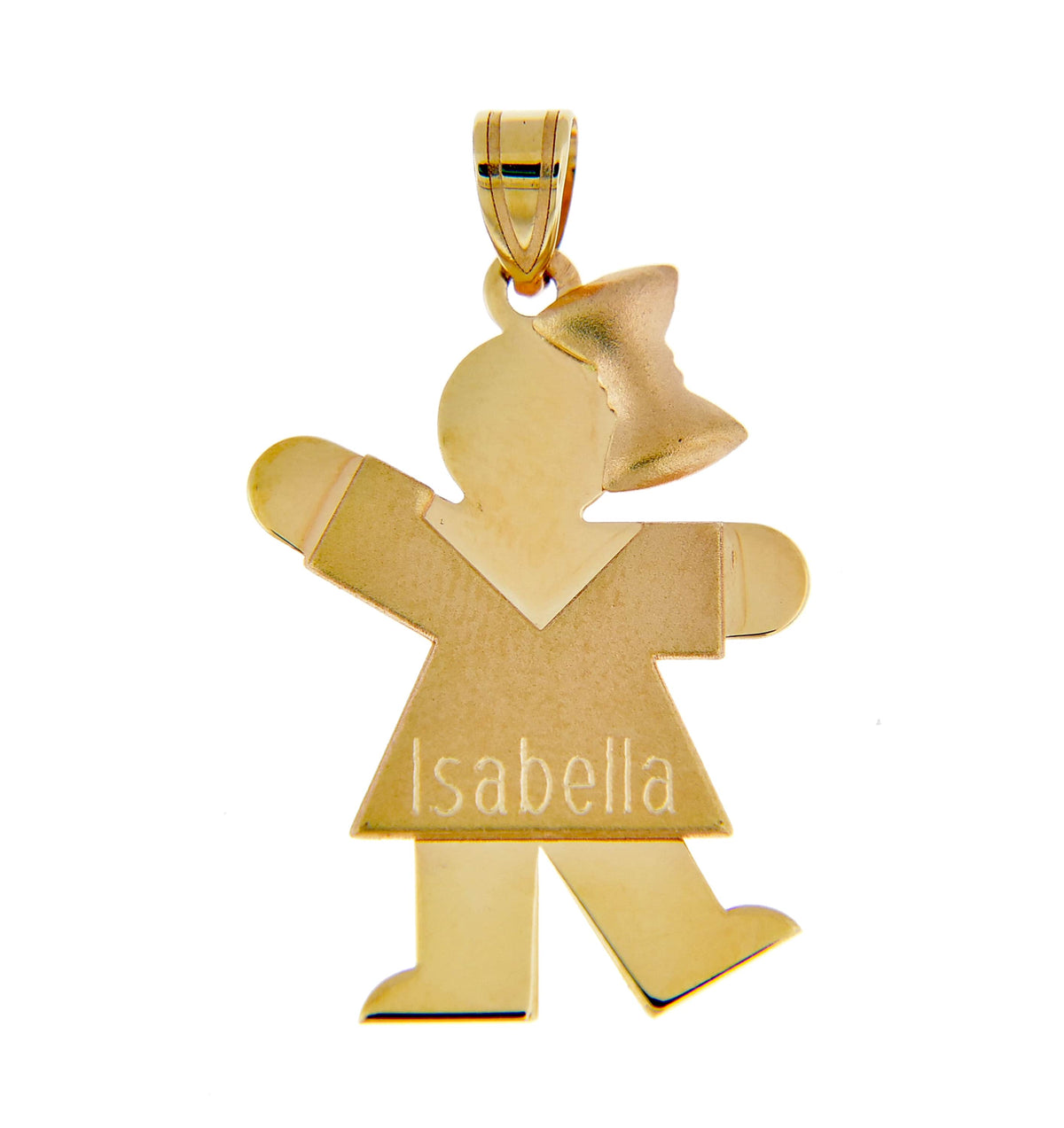 14k yellow gold girl with bow pendant charm personalized engraved monogram