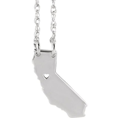 14k gold 10k gold silver california state map necklace heart personalized city