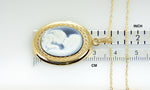 Load image into Gallery viewer, 14k Yellow Gold Mother Child Blue Agate Cameo Oval Locket Pendant Charm Engraved Personalized
