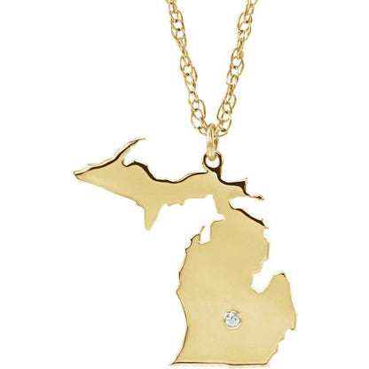 14k 10k yellow rose white gold diamond silver michigan mi state map personalized city necklace