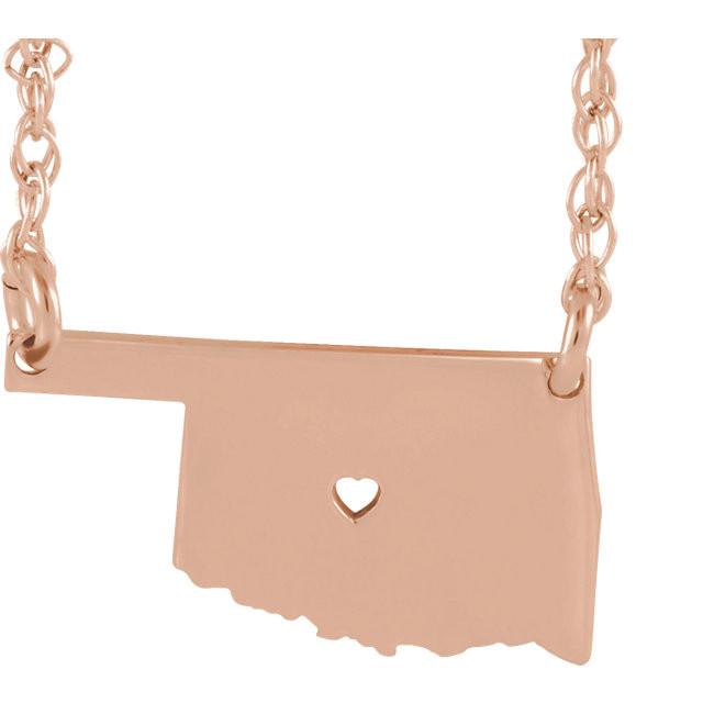 14k gold 10k gold silver oklahoma ok state map necklace heart personalized city