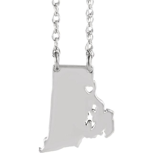 14k Gold 10k Gold Silver Rhode Island RI State Map Necklace Heart Personalized City