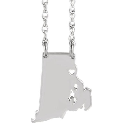14k gold 10k gold silver rhode island ri state map necklace heart personalized city