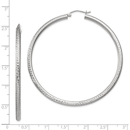 14k white gold 2.36 inch diameter large diamond cut round classic hoop earrings 60mm x 3mm