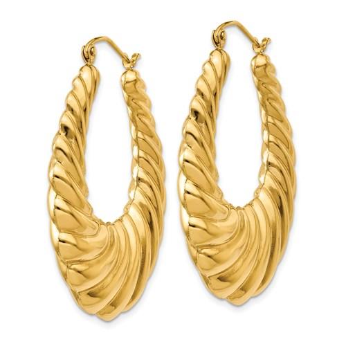14k yellow gold shrimp scalloped hollow classic hoop earrings 32mm