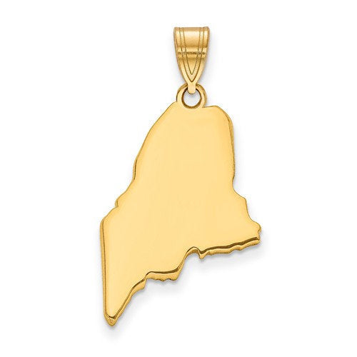 14k gold or sterling silver maine me state map pendant charm personalized monogram