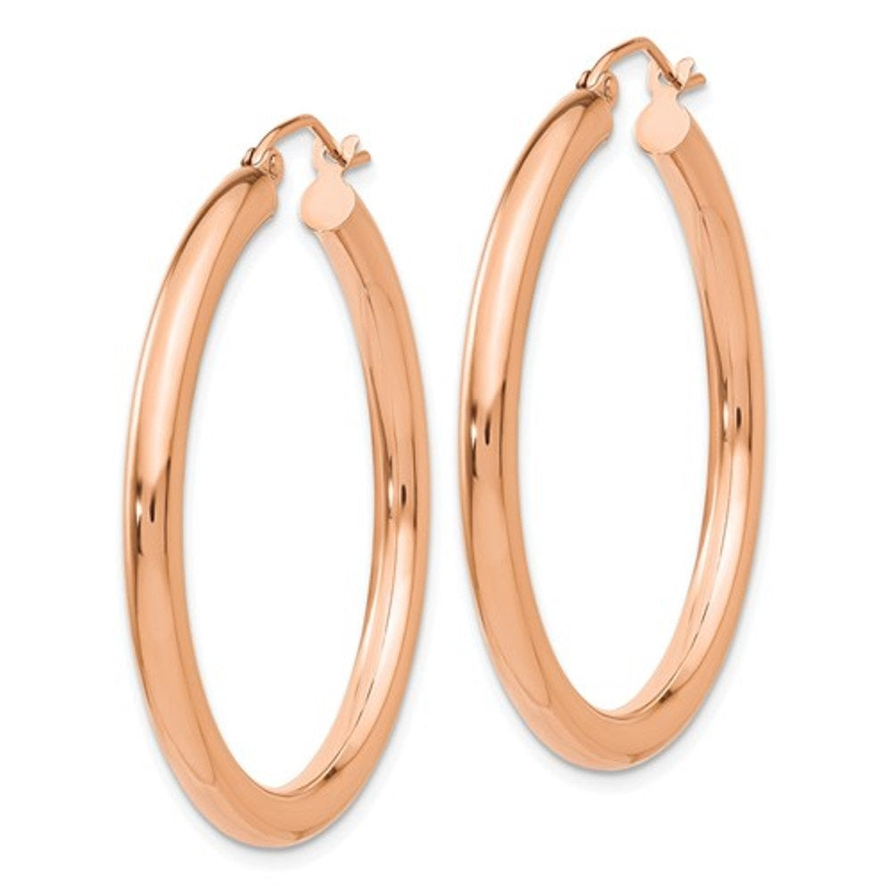 14k rose gold classic round hoop earrings 34mm x 3mm