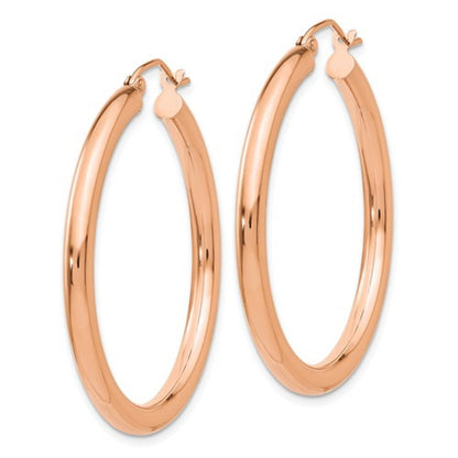 14k rose gold classic round hoop earrings 34mm x 3mm