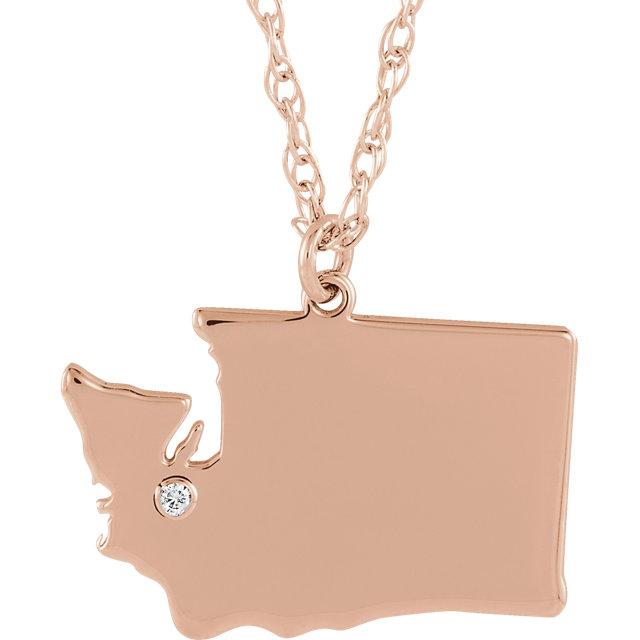 14k 10k Yellow Rose White Gold Diamond Silver Washington WA State Map Personalized City Necklace