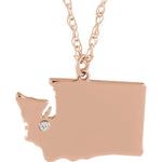 Lataa kuva Galleria-katseluun, 14k 10k Yellow Rose White Gold Diamond Silver Washington WA State Map Personalized City Necklace
