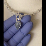 Ladda och spela upp video i Gallerivisaren, Sterling Silver Heavyweight Heart Tag Charm Toggle Necklace or Bracelet Custom Engraved Personalized Monogram
