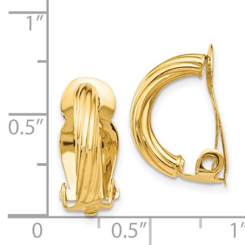 14k yellow gold non pierced clip on omega back j hoop earrings
