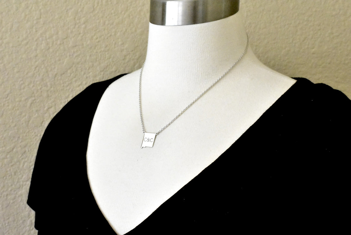14k gold or sterling silver new mexico nm state name necklace personalized monogram