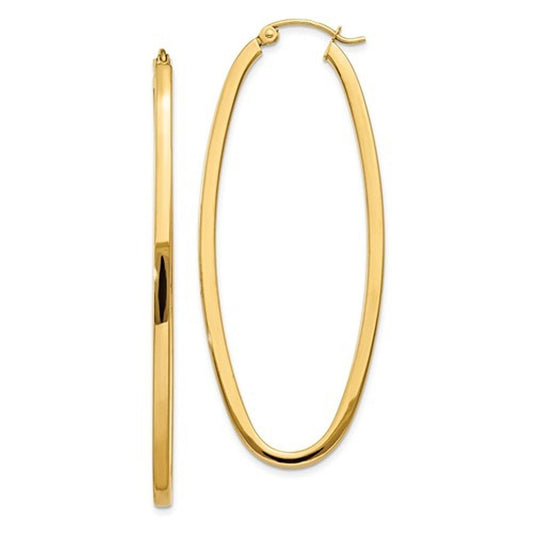 14k yellow gold classic large oval hoop earrings 50mm x 21mm x 2mm