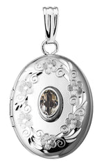 Ladda upp bild till gallerivisning, Sterling Silver Genuine Topaz Oval Locket Necklace March Birthstone Personalized Engraved Monogram
