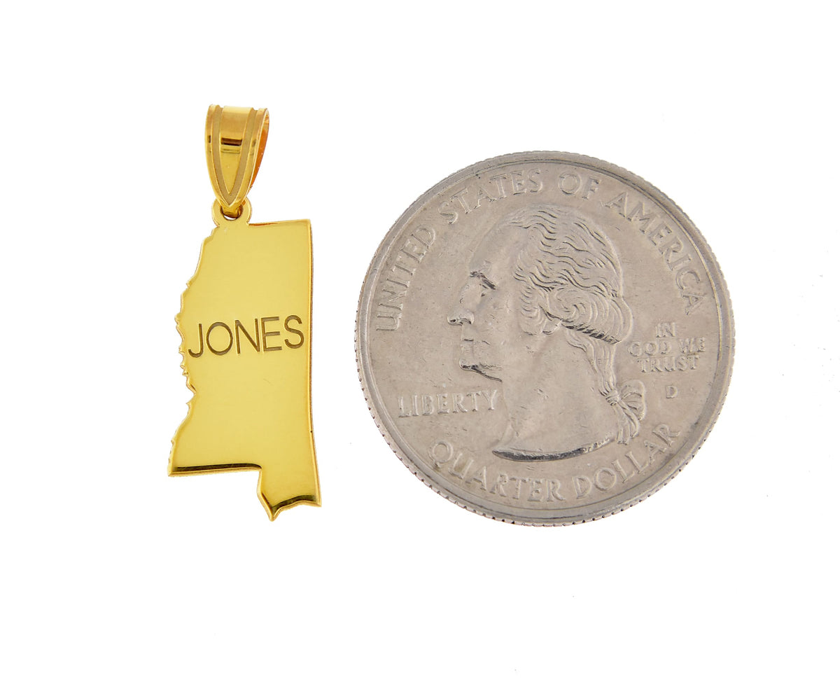 14k gold or sterling silver mississippi ms state map pendant charm personalized monogram