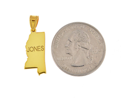 14k gold or sterling silver mississippi ms state map pendant charm personalized monogram