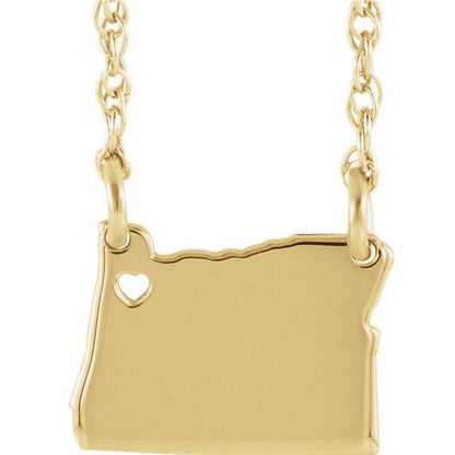 14k gold 10k gold silver oregon or state map necklace heart personalized city