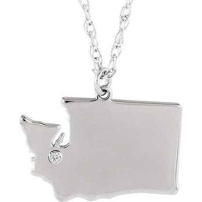 14k 10k yellow rose white gold diamond silver washington wa state map personalized city necklace