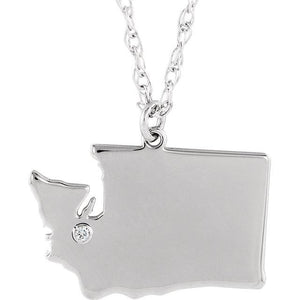 14k 10k Yellow Rose White Gold Diamond Silver Washington WA State Map Personalized City Necklace