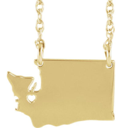 14k gold 10k gold silver washington wa state map necklace heart personalized city