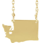 Load image into Gallery viewer, 14k Gold 10k Gold Silver Washington WA State Map Necklace Heart Personalized City
